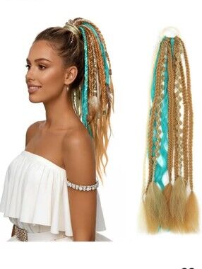 22 Inch Elastic Dread Ponytail Extension Blonde Teal